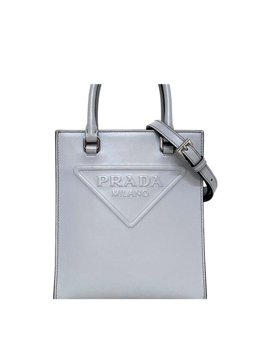 Prada Shoulder Bag 2-Way Embossed Triangle Logo 3 IC Reactive Leather Gray